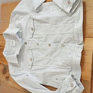 Liverpool Light Blue & White Dot Stripe Button Front Jacket Size L